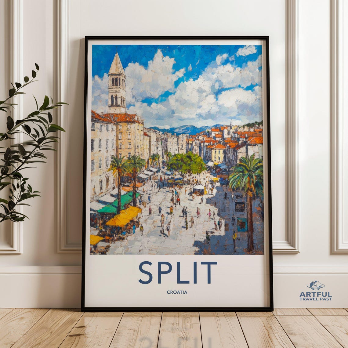 Split Croatia Sunny Old Town Square Coastal Vintage Travel Poster