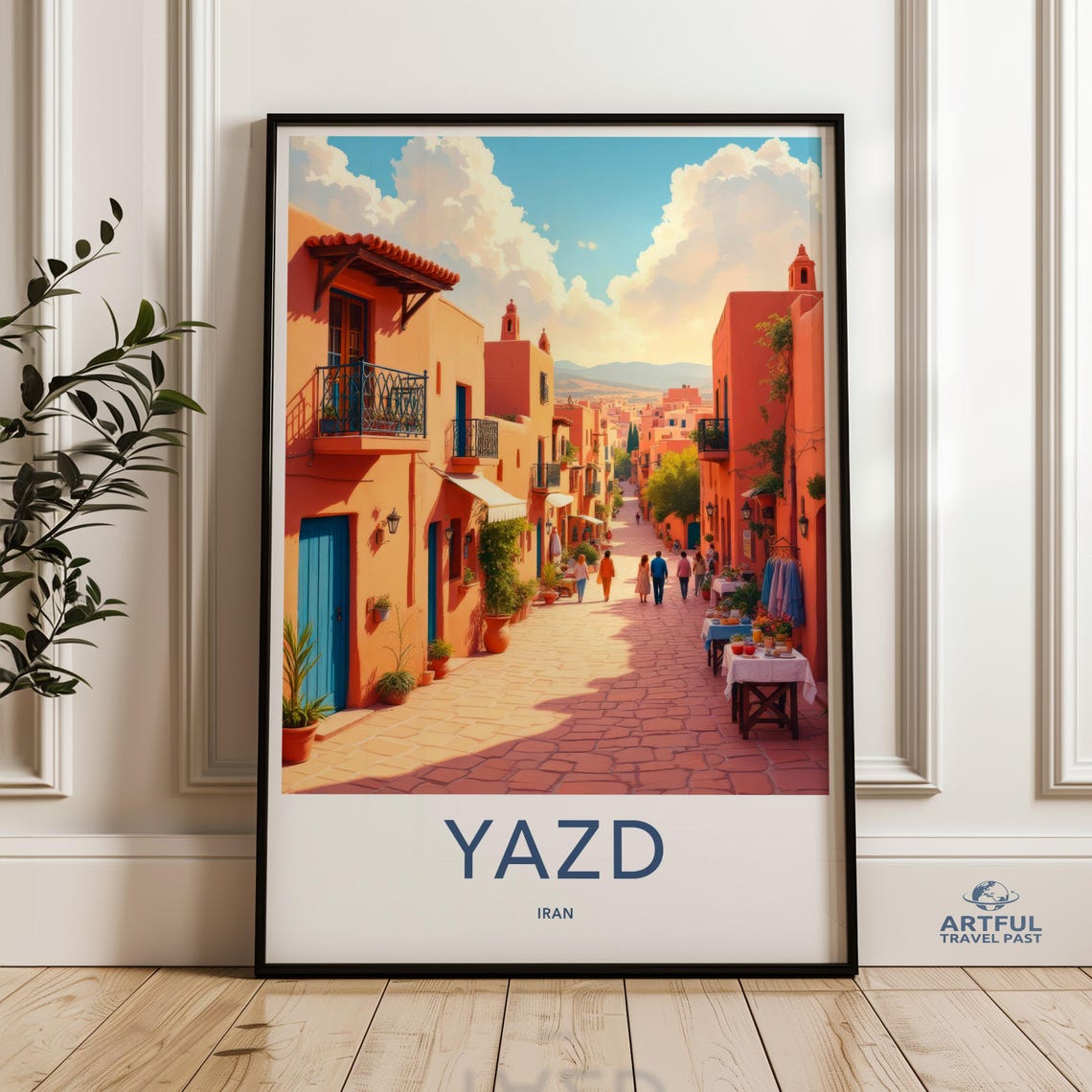 Yazd Iran Cityscape Print Colorful Street Wall Art Middle Eastern Decor Travel Poster Vibrant Architecture