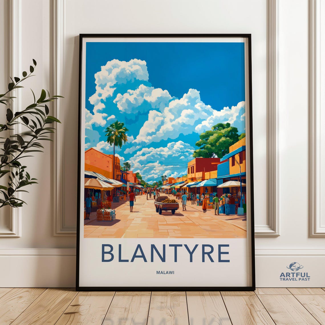 Blantyre Malawi Wall Art Colorful Market Street Scene Southern Africa Travel Poster Tropical Cityscape Print Vibrant Decor