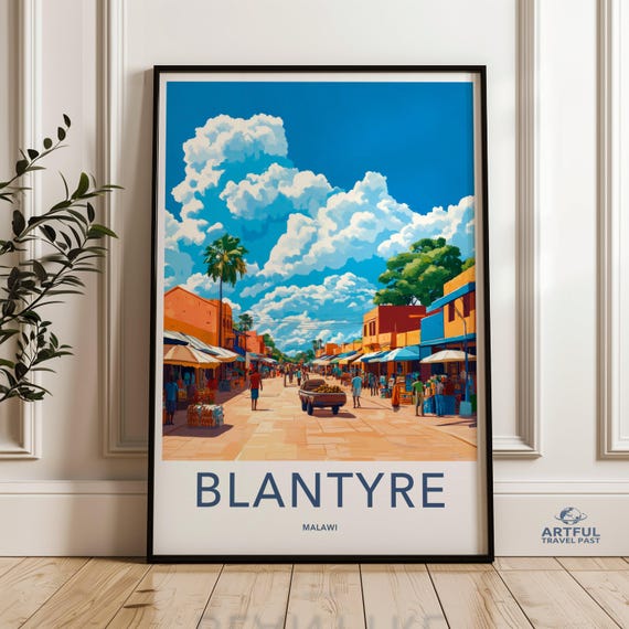 Blantyre Malawi Wall Art Colorful Market Street Scene Southern Africa Travel Poster Tropical Cityscape Print Vibrant Decor