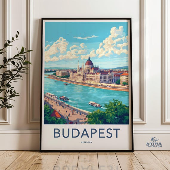 Budapest Hungary Wall Art Cityscape Poster Travel Decor Retro Style Print European Architecture Home Office