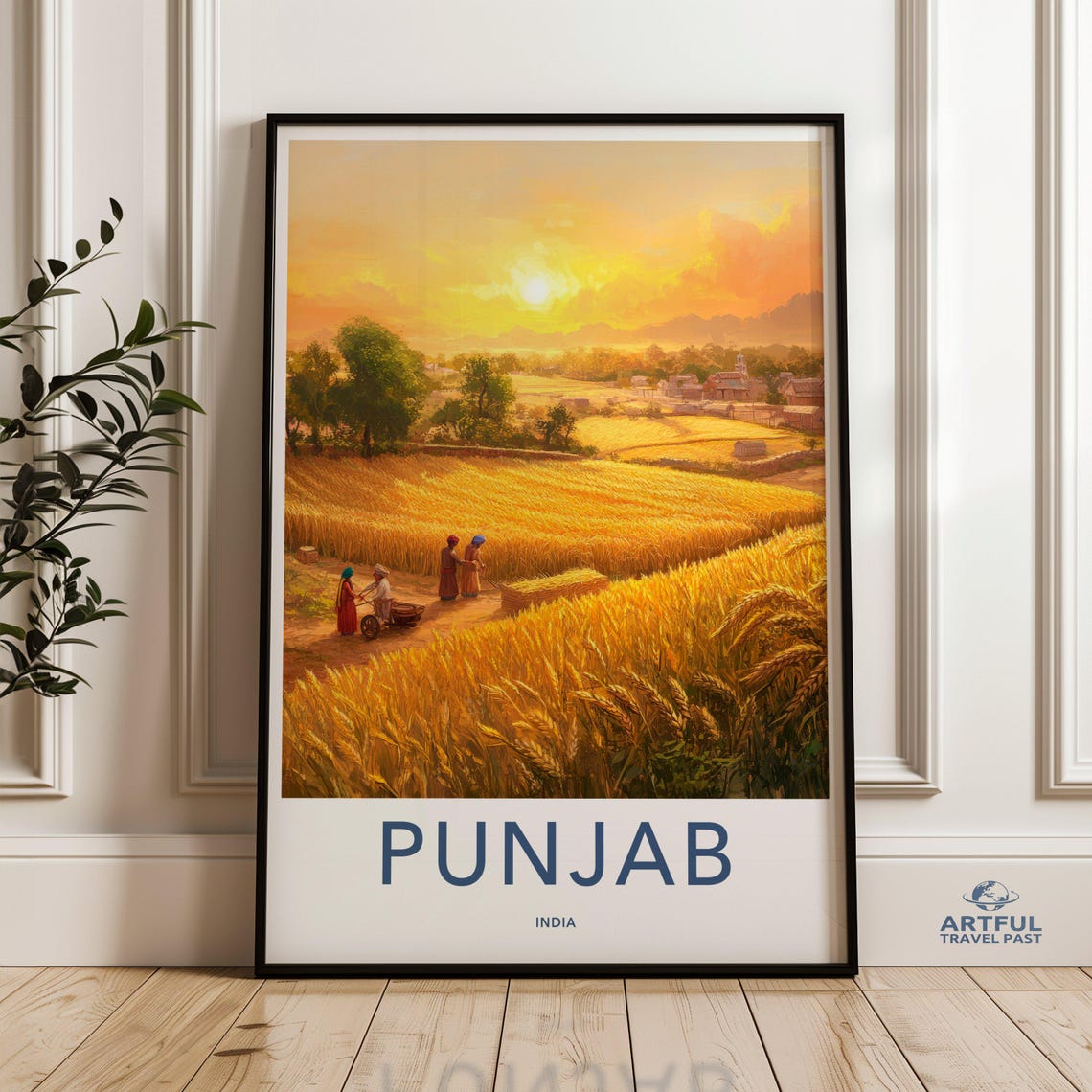 Punjab India Golden Wheat Field Sunset Harvest Travel Poster
