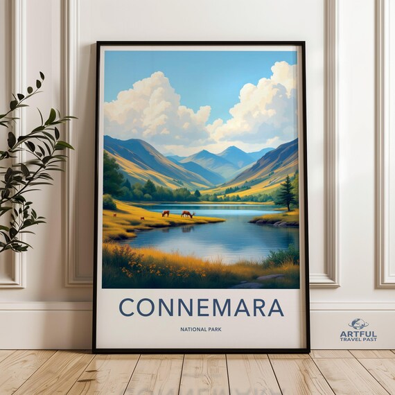 Connemara National Park Ireland Lake Deer Poster Golden Mountains