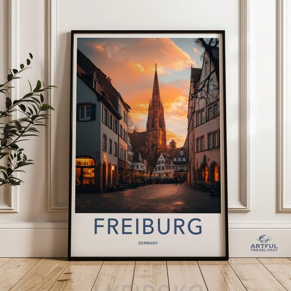 Freiburg Germany Poster Scenic European City Print Cathedral Wall Art Sunset Cityscape Decor Travel Photography