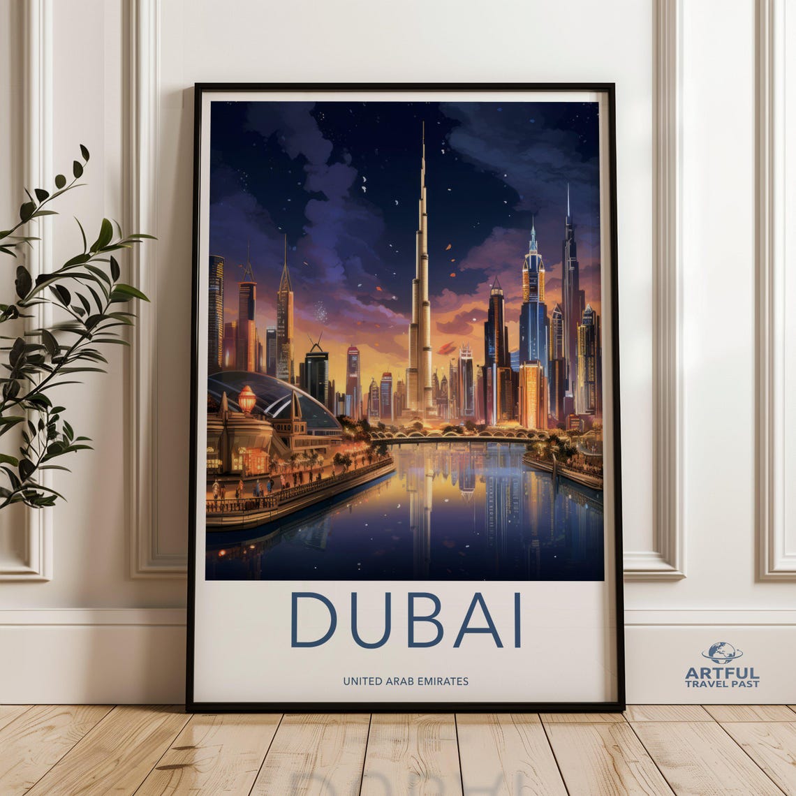 Dubai Cityscape Wall Art Sunset Skyline Print Architectural Wonders Poster Downtown View Uae Cultural Landmarks