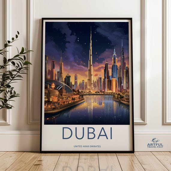 Dubai Cityscape Wall Art Sunset Skyline Print Architectural Wonders Poster Downtown View Uae Cultural Landmarks