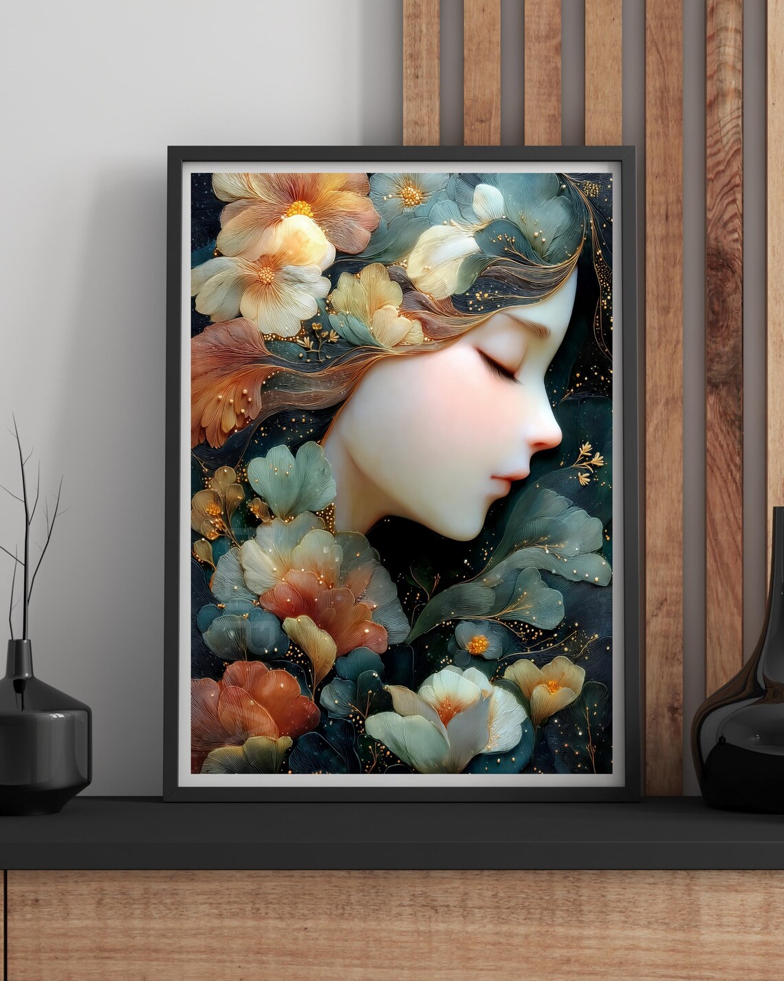 Blooming Woman Floral Portrait Elegant Fantasy Botanical Art Print