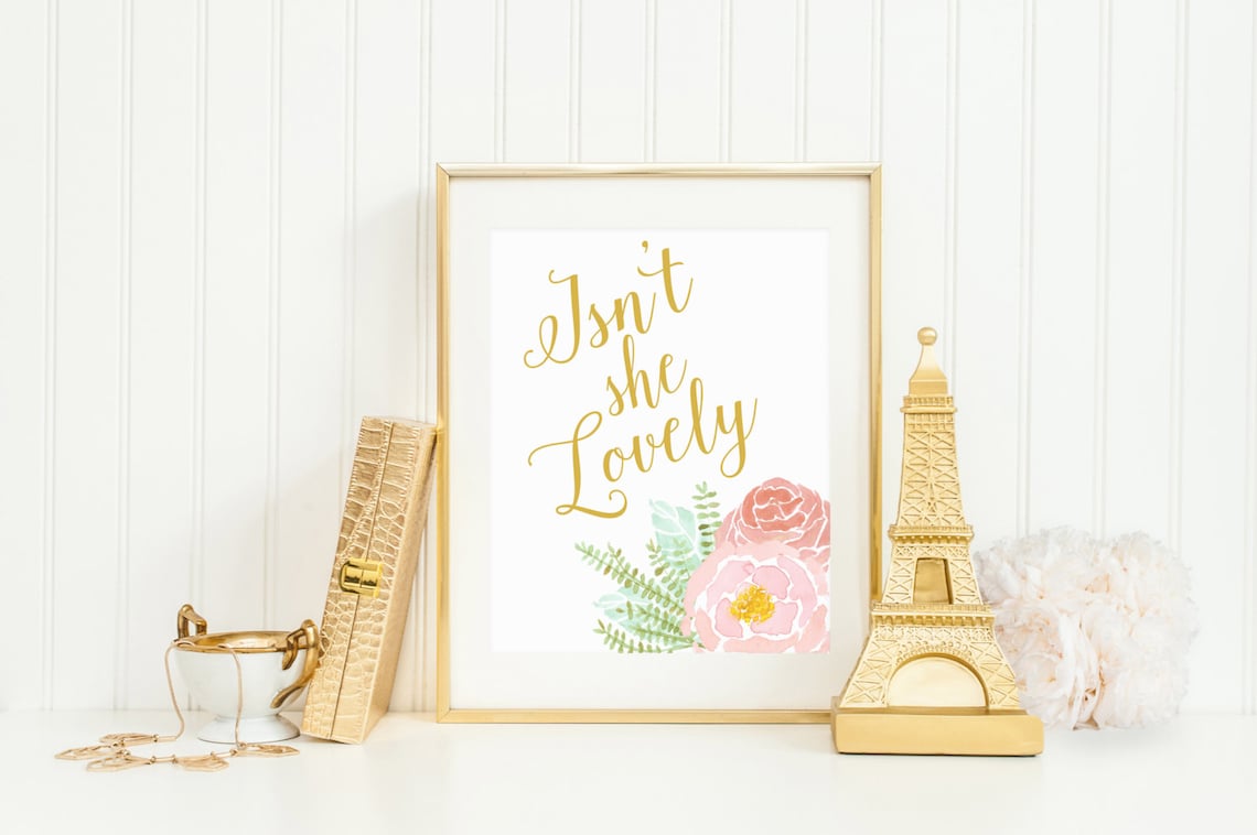 Isn't She Lovely Pink Gold Nursery Art, Girl Print