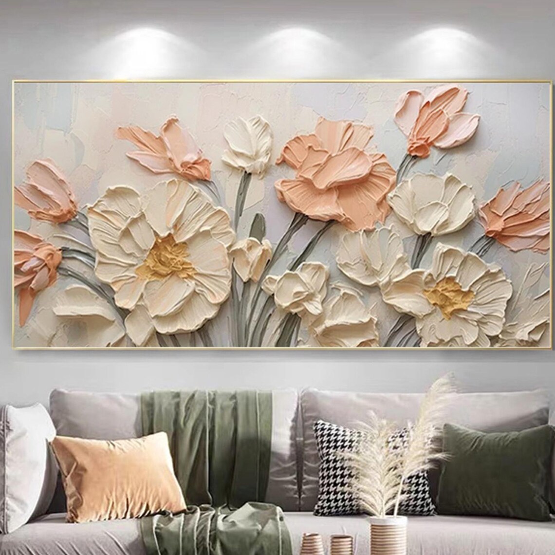 Neutral Cream Peach 3D Textured Large Blossom Floral Painting Poster