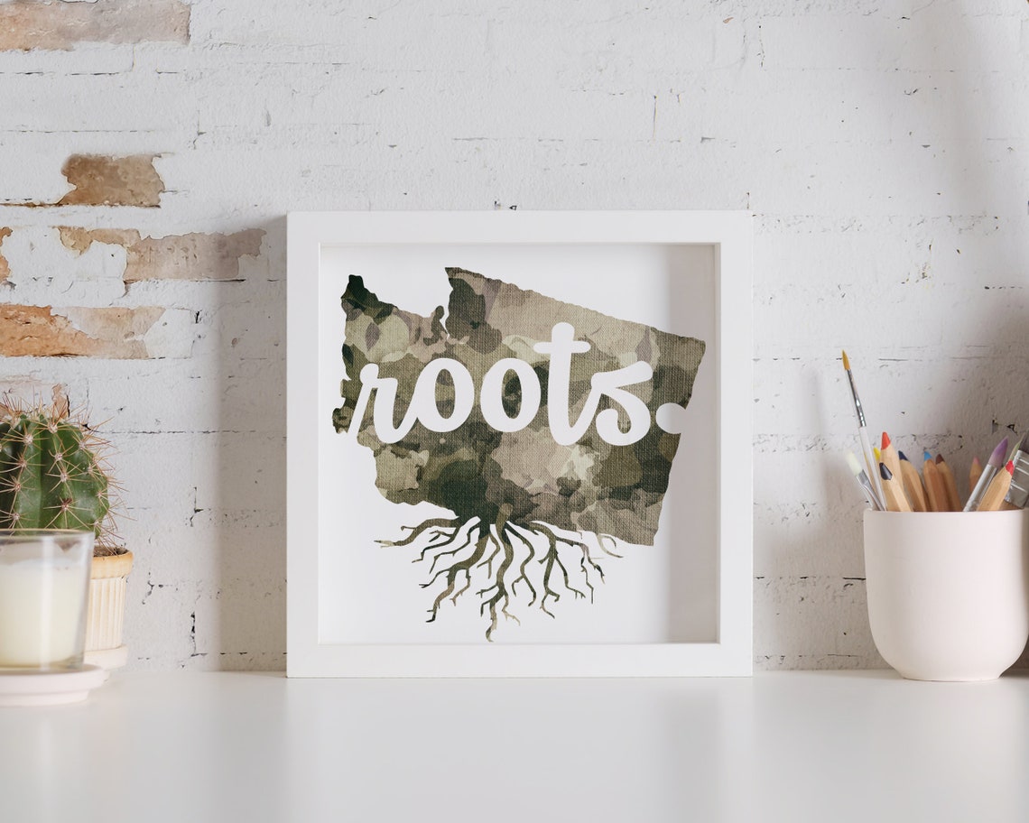 Personalized Washington Roots Camo State Map Rustic Home Decor Poster