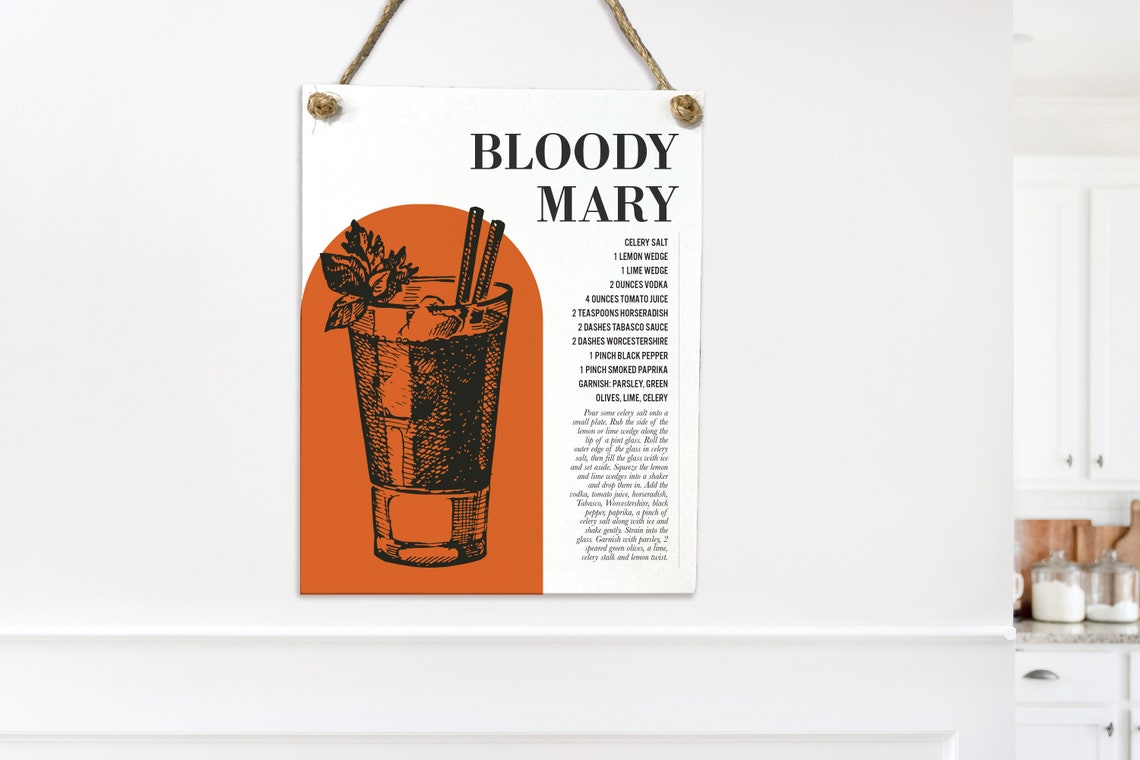 Bloody Mary Cocktail Recipe Illustration Retro Rustic Bar Wall Poster - Image 2