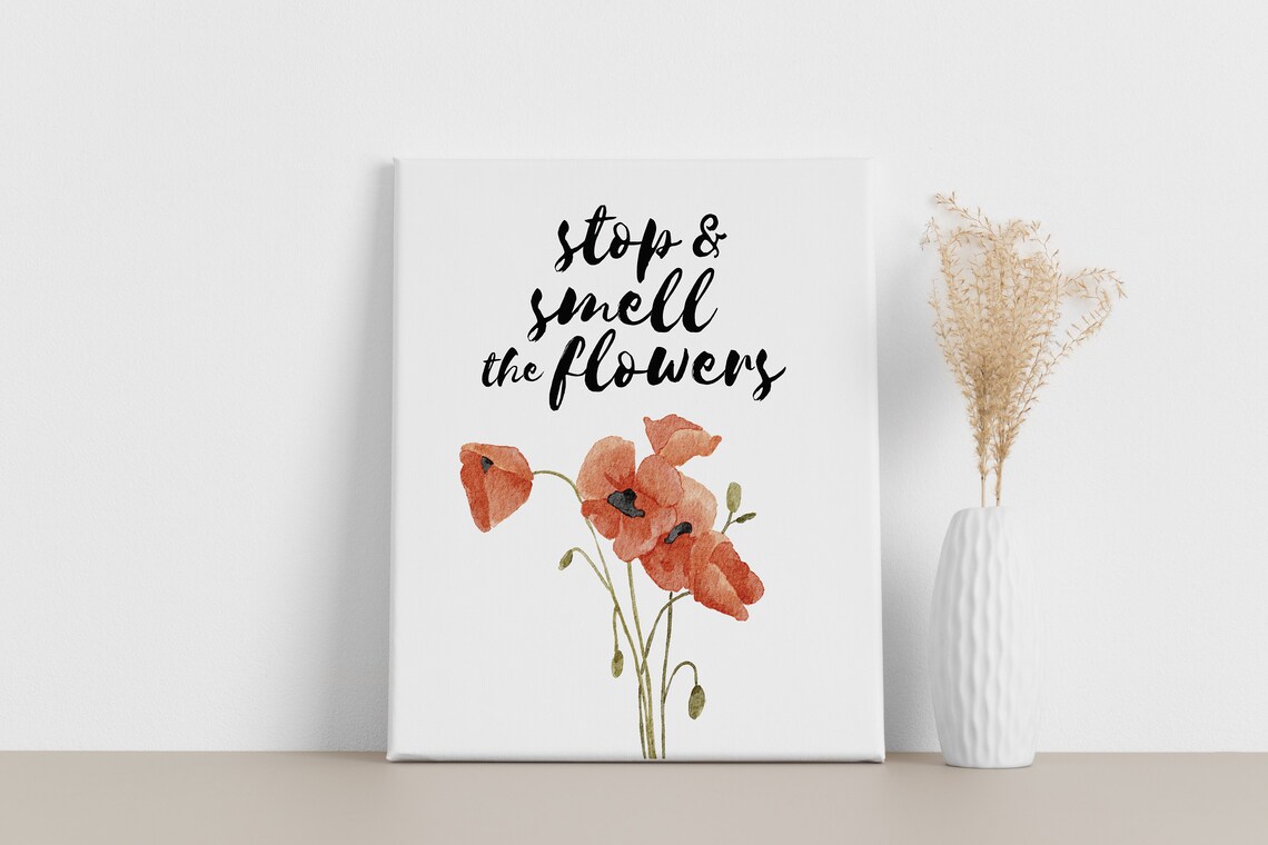 Stop And Smell The Flowers Watercolor Poppies Floral Art Poster - Image 3