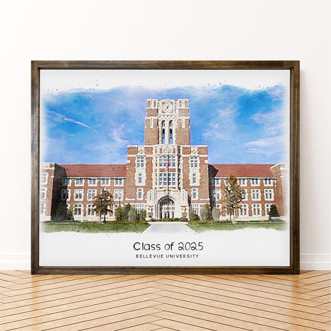 Bellevue University Class of 2025 Watercolor Campus Print Gift