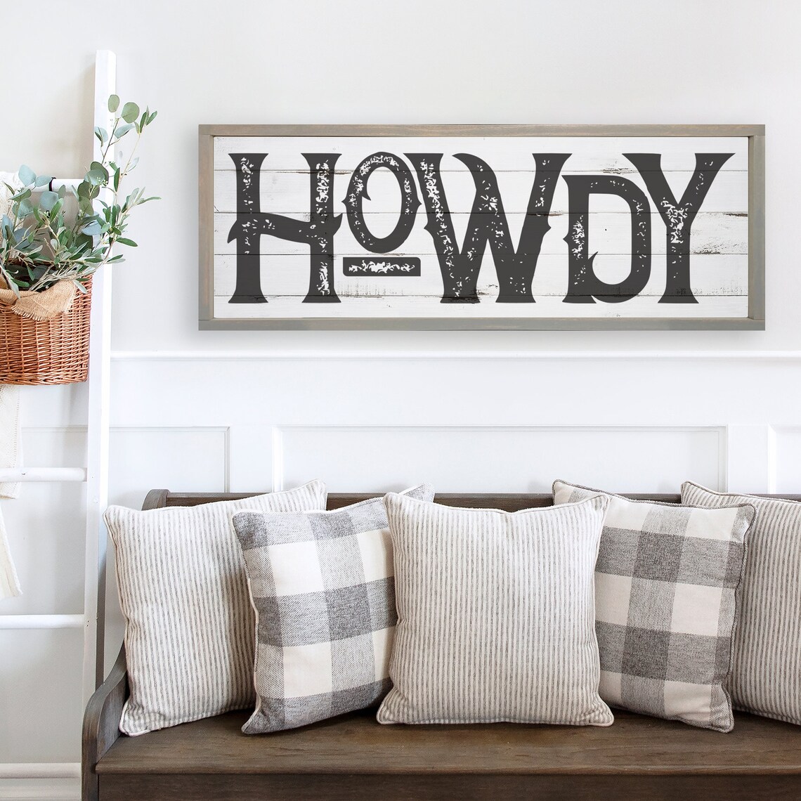 Howdy Western Style Farmhouse Wood Framed Entryway Sign Wall Art