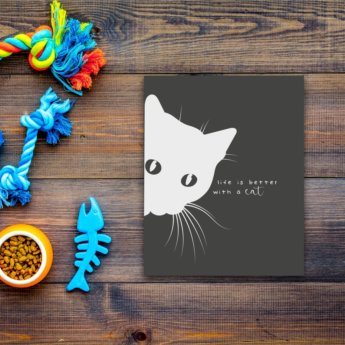 Life Is Better With a Cat Peeking Black Kitty Silhouette Poster - Image 3