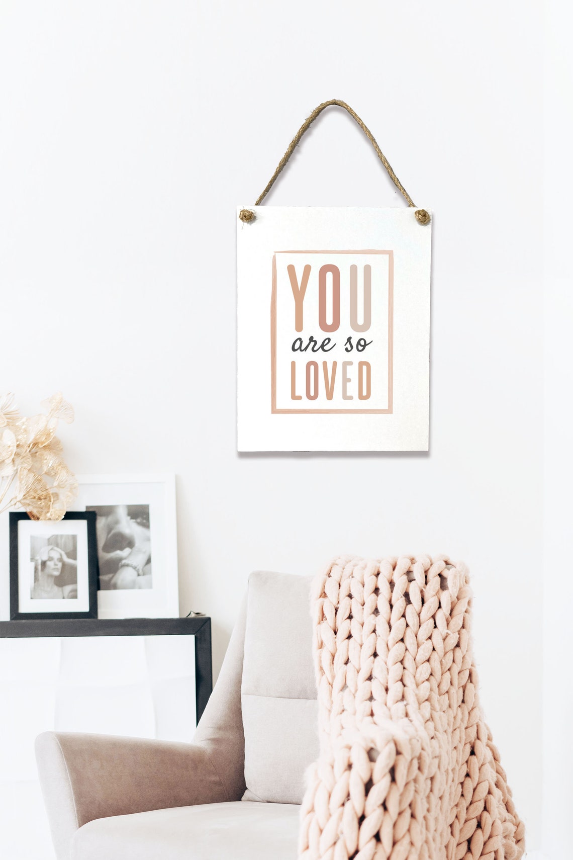 You Are So Loved Blush Pink Boho Nursery Room Wall Quote Poster - Image 2