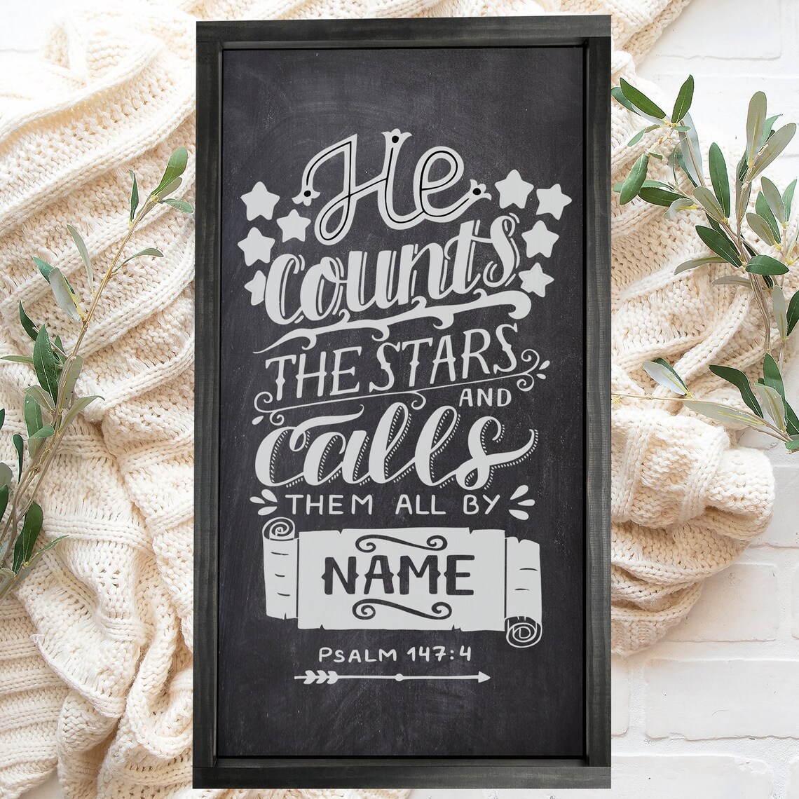 He Counts The Stars Psalm 147 Bible Verse Chalkboard Quote Poster
