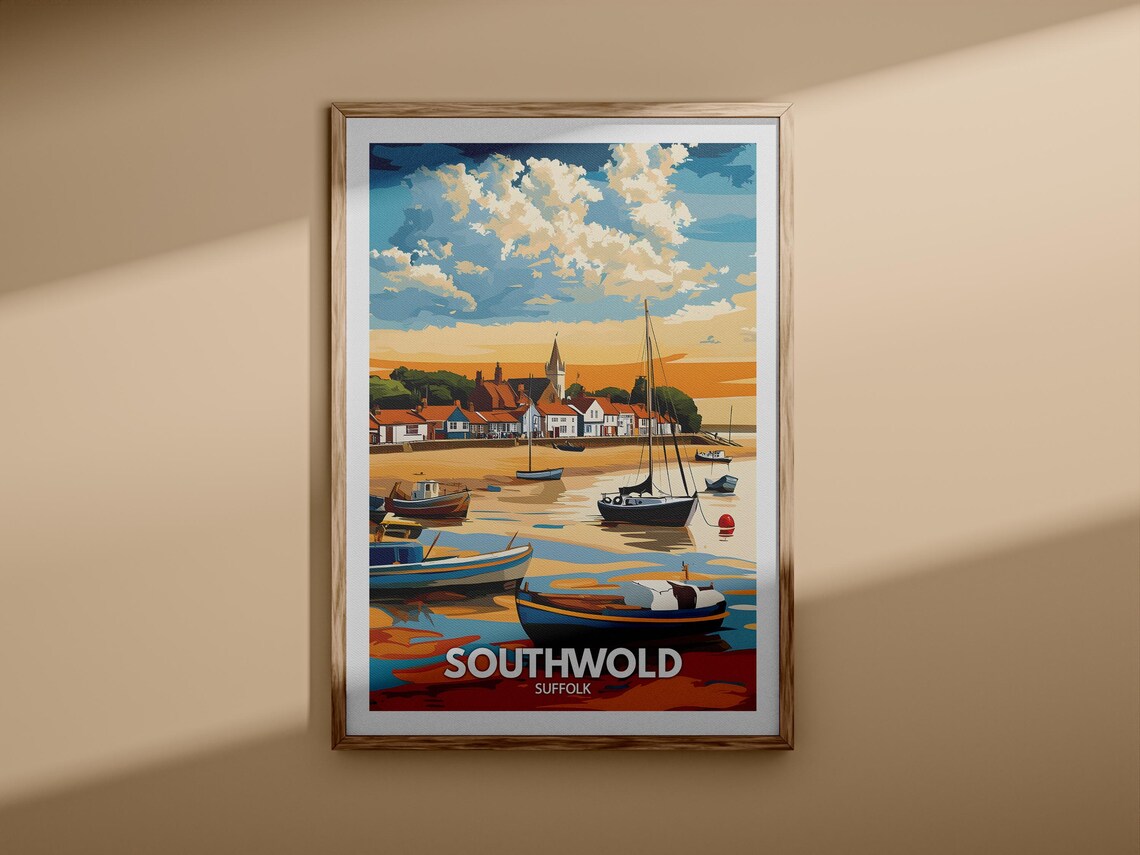 Southwold Suffolk Harbor Sunset Boats Seaside Coast Travel Poster - Image 3