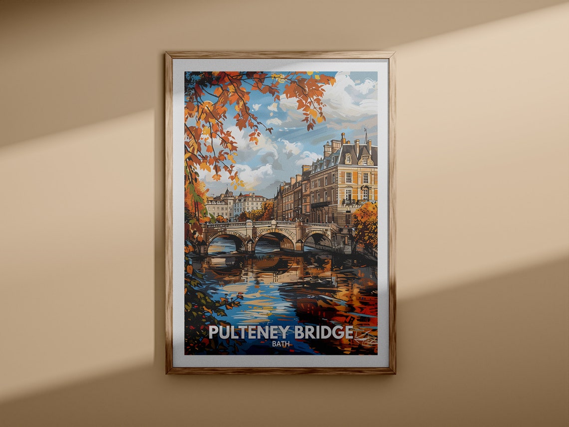 Pulteney Bridge Bath England Autumn Riverfront Vintage Travel Poster - Image 3
