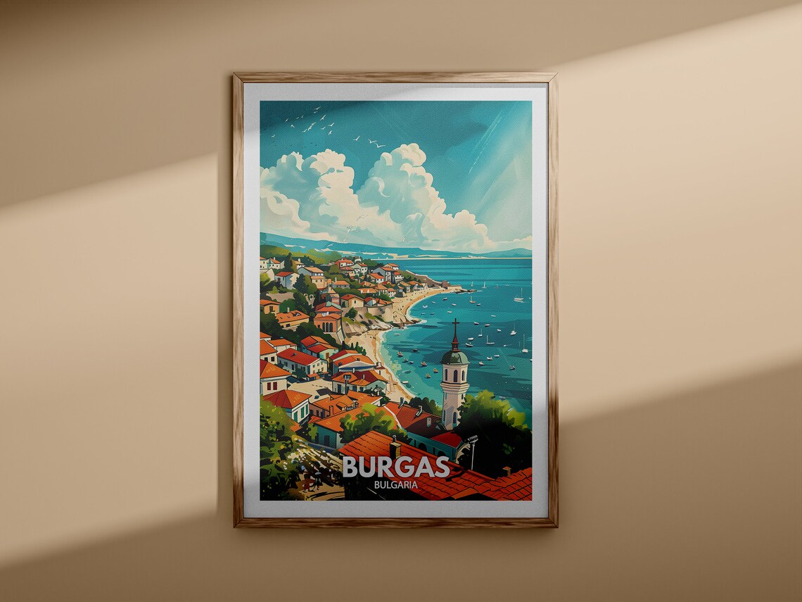 Burgas Bulgaria Seaside Town Red Roofs Vintage Travel Poster - Image 3