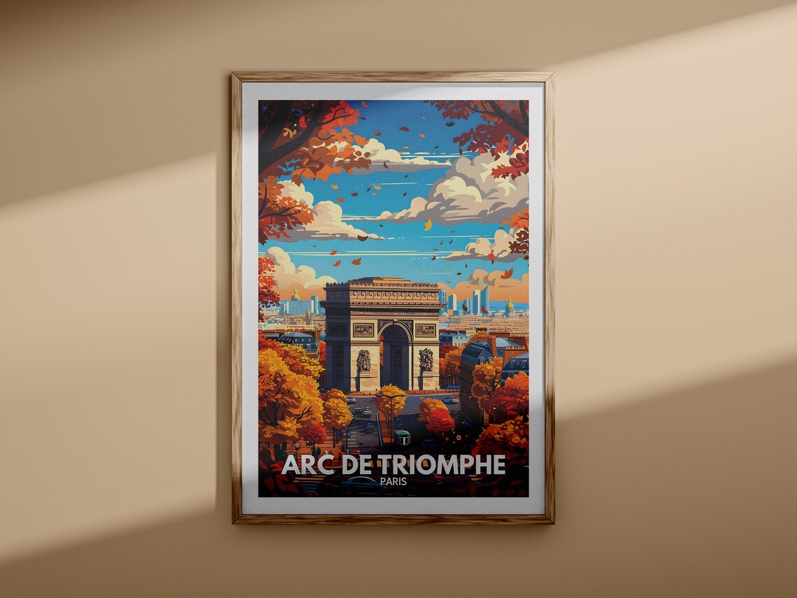 Arc de Triomphe Paris France Autumn Foliage Vintage Travel Poster - Image 3