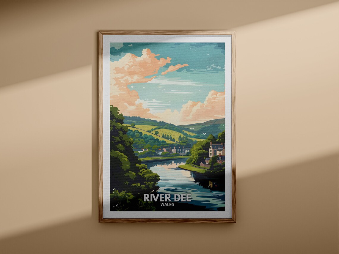 River Dee Wales Rolling Green Valley Riverside Village Travel Poster - Image 3
