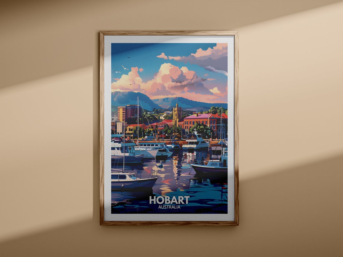 Hobart Australia Harbor Boats Sunset Waterfront Travel Poster - Image 3
