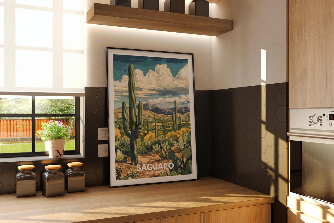 Saguaro National Park Arizona Desert Cacti Sunset Travel Poster - Image 2