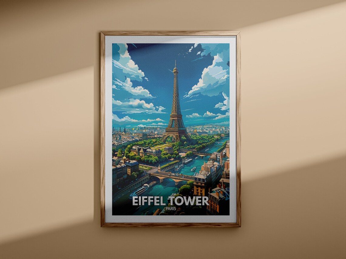 Eiffel Tower Paris Seine France Aerial City Vintage Travel Poster - Image 3