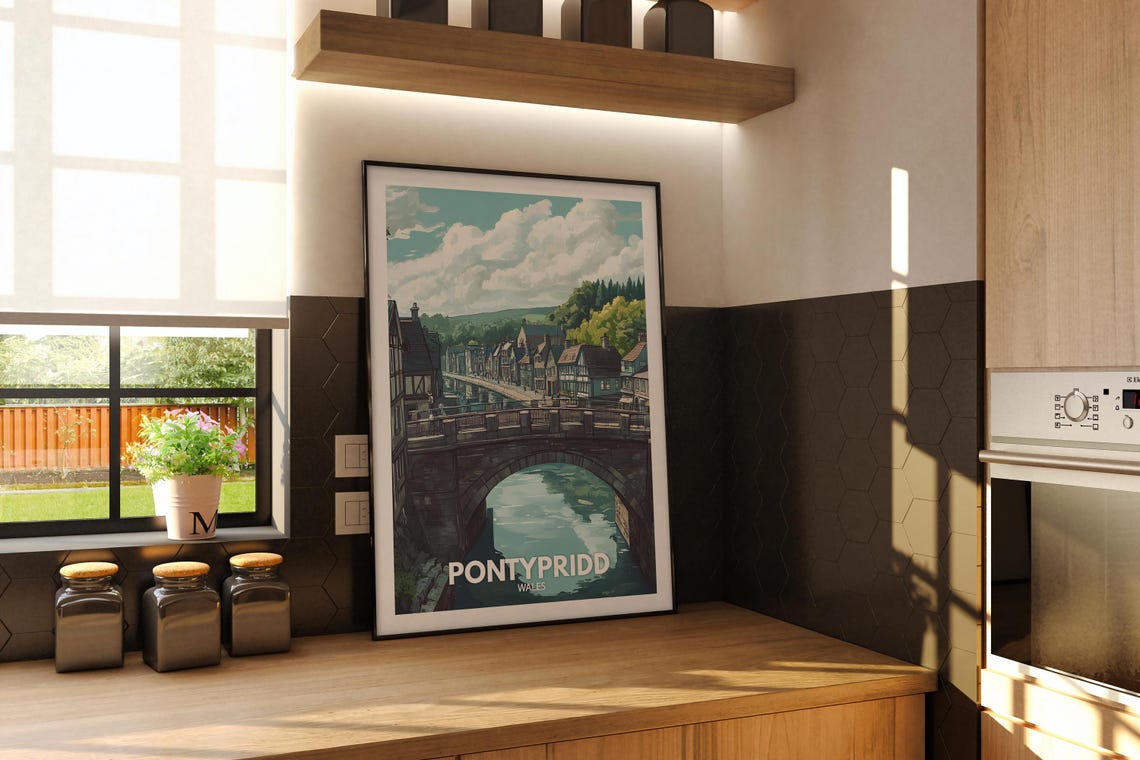 Pontypridd Wales Old Stone Bridge Riverside Town Travel Poster - Image 2