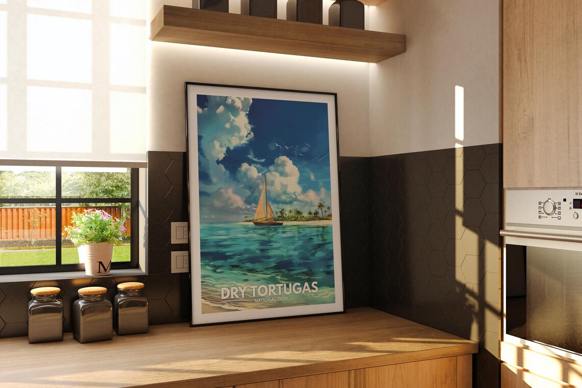 Dry Tortugas National Park Sailboat Tropical Ocean Travel Poster - Image 2