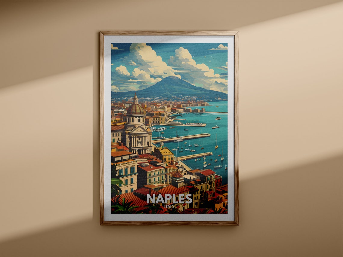 Grand Sweeping Naples Italy Mount Vesuvius Bay Harbor View Poster - Image 3