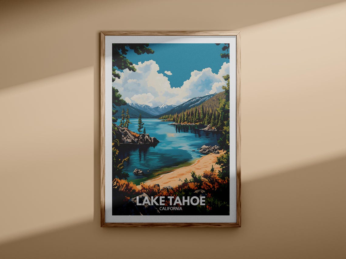 Lake Tahoe California Turquoise Shoreline Pine Forest Travel Poster - Image 3