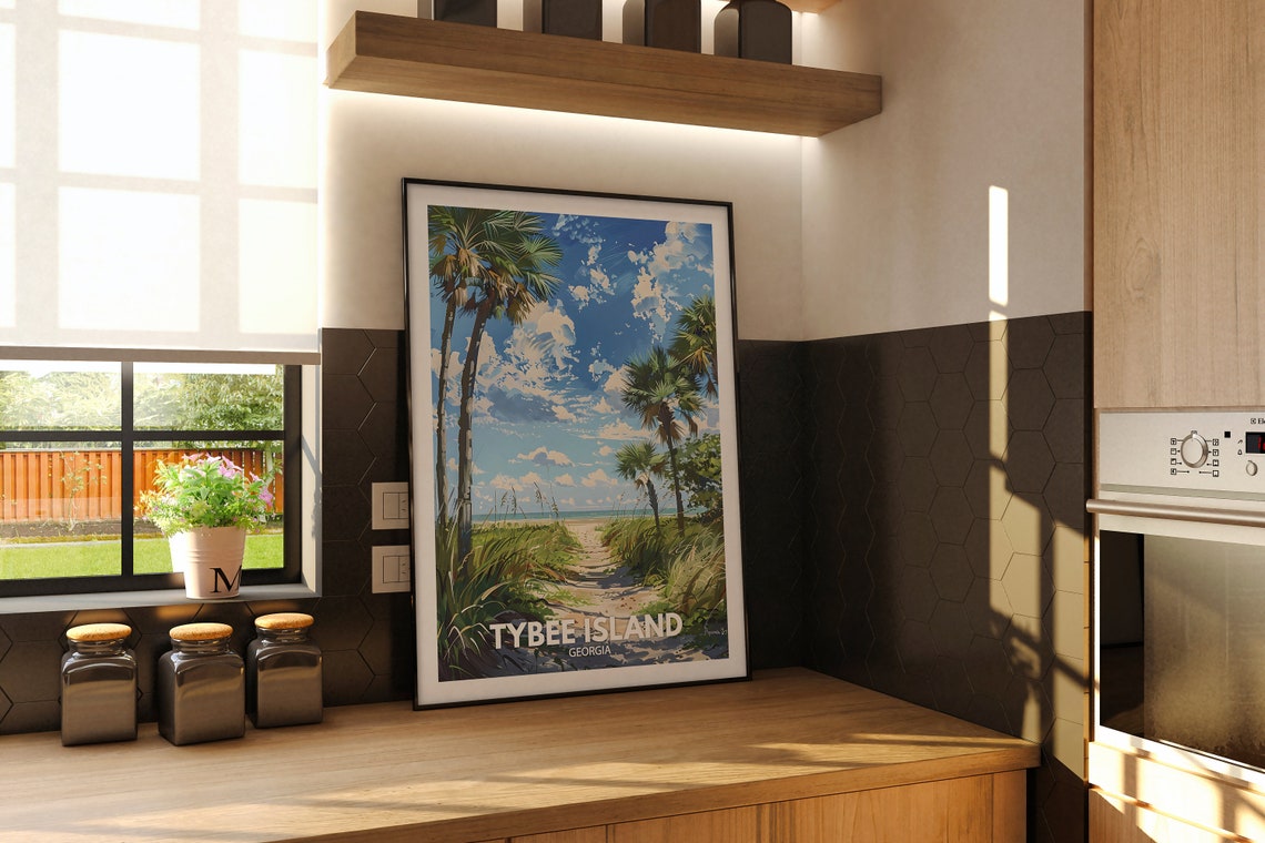 Tybee Island Georgia Palm Tree Beach Path Ocean View Travel Poster - Image 2