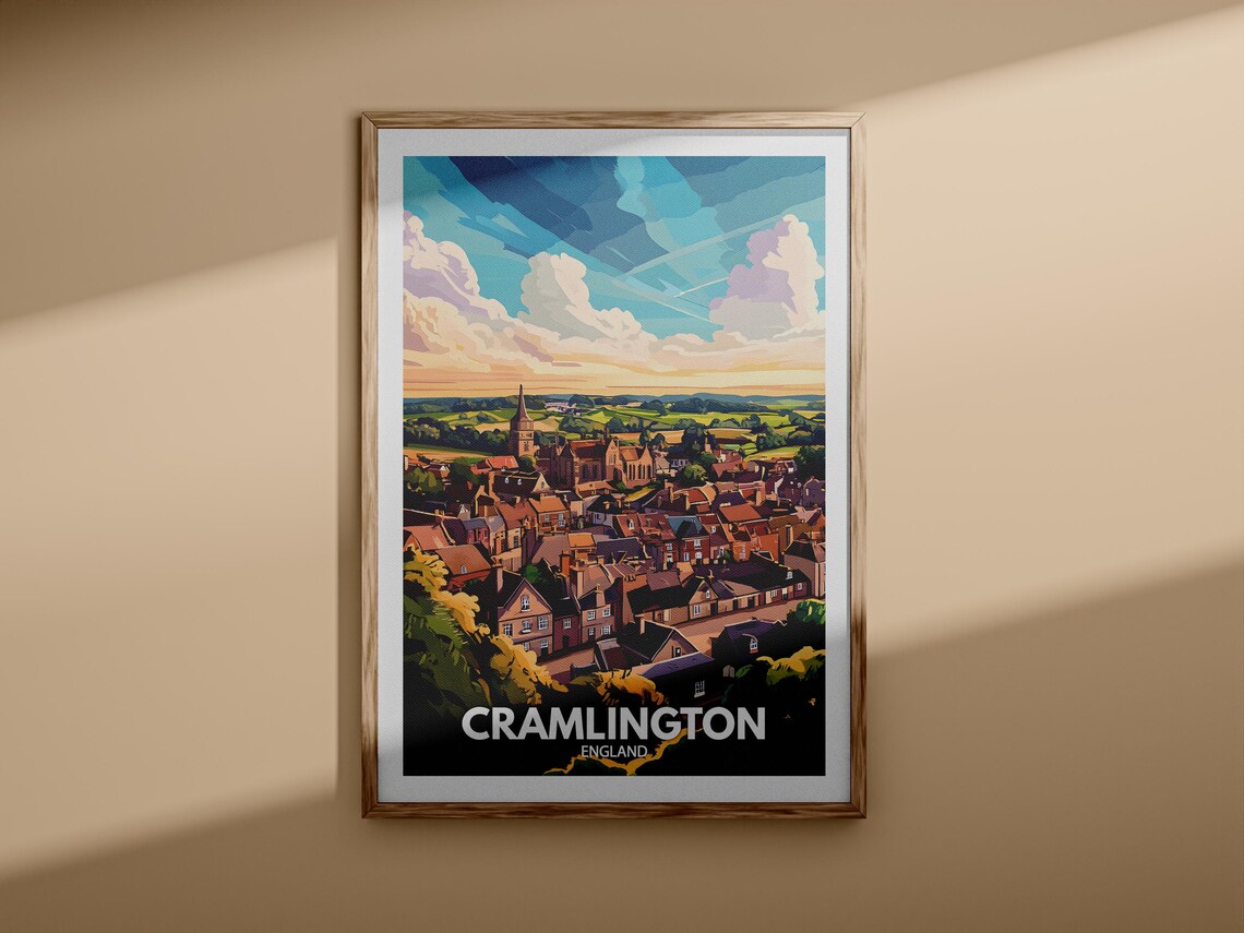 Cramlington England Church Town Skyline Vintage Style Travel Poster - Image 3