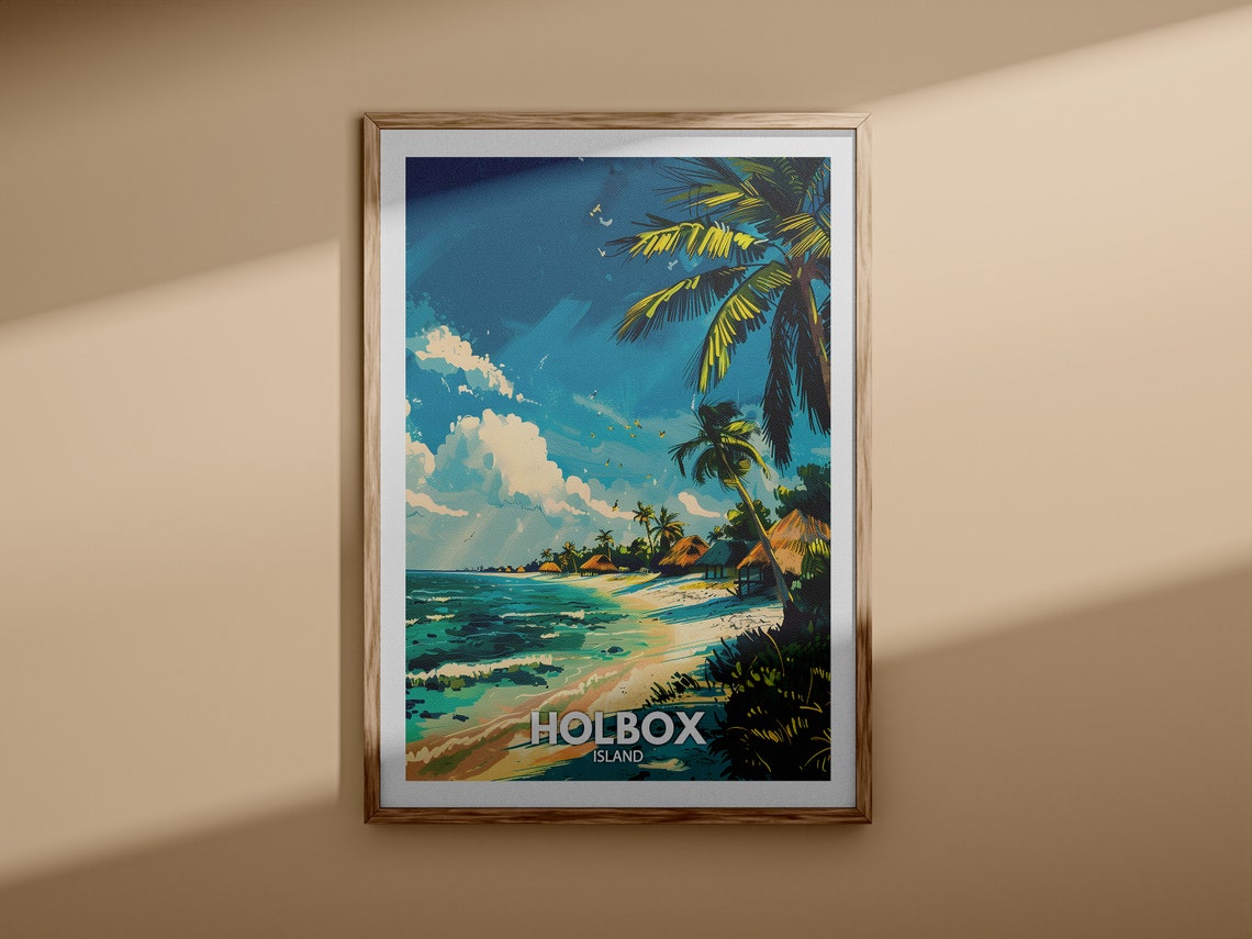 Holbox Island Turquoise Water Beach Palm Huts Hideaway Poster - Image 3