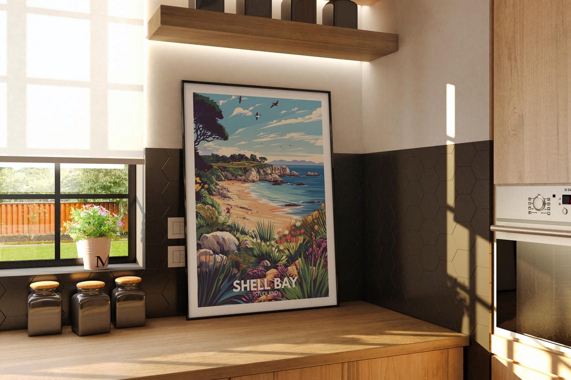 Shell Bay Studland Sandy Beach Flowers Cliffs Coastal Travel Poster - Image 2