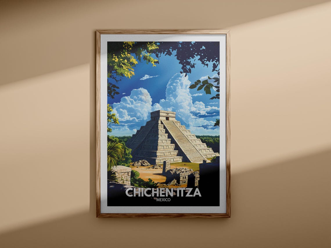 Chichen Itza Mexico El Castillo Pyramid Jungle Vintage Travel Poster - Image 3