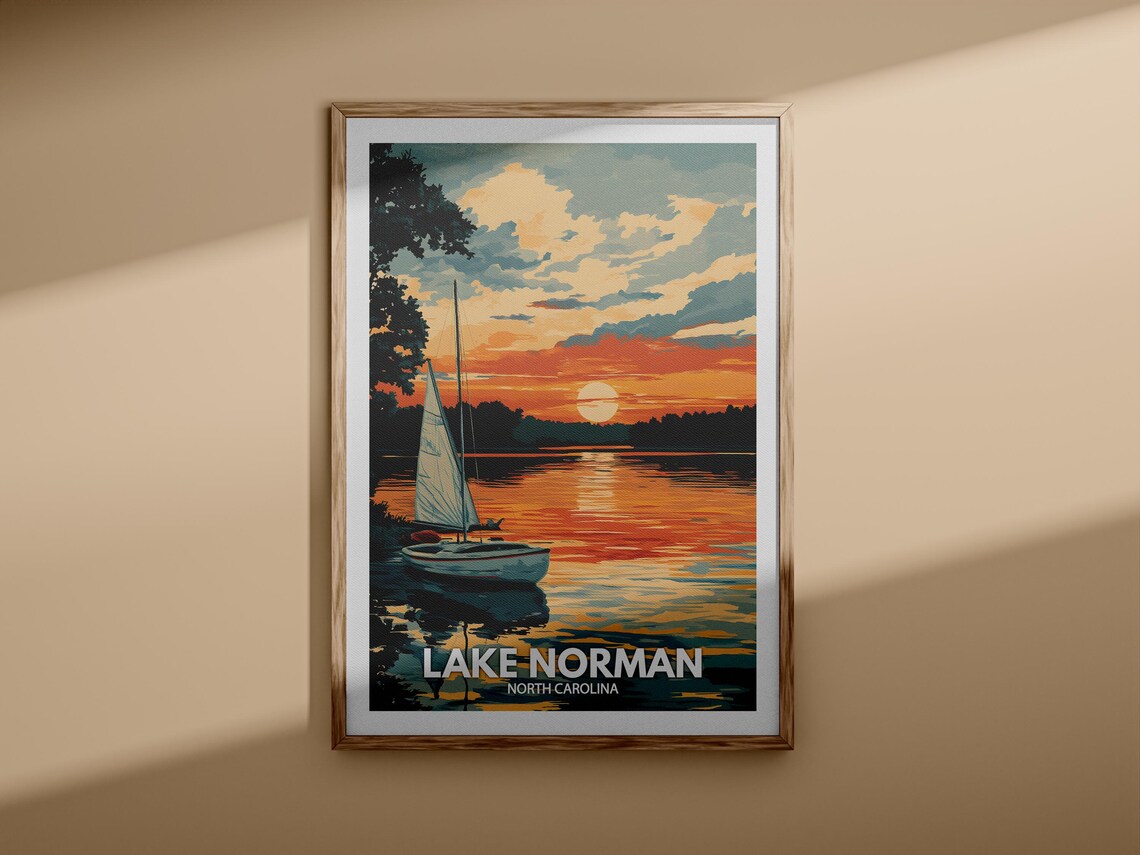 Lake Norman North Carolina Sunset Sailboat Evening Travel Poster - Image 3