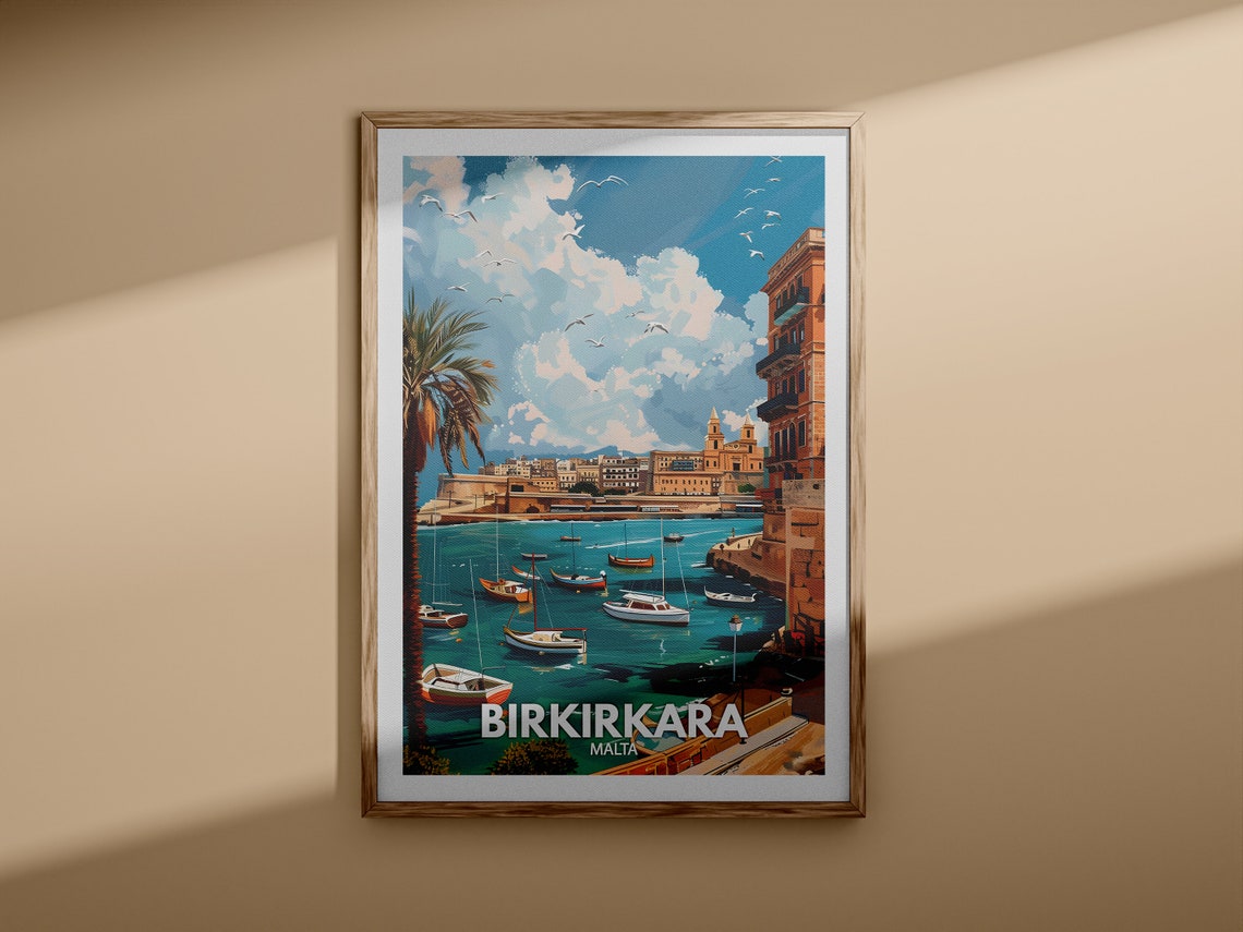 Birkirkara Malta Harbor Boats Seagulls Coast Vintage Travel Poster - Image 3