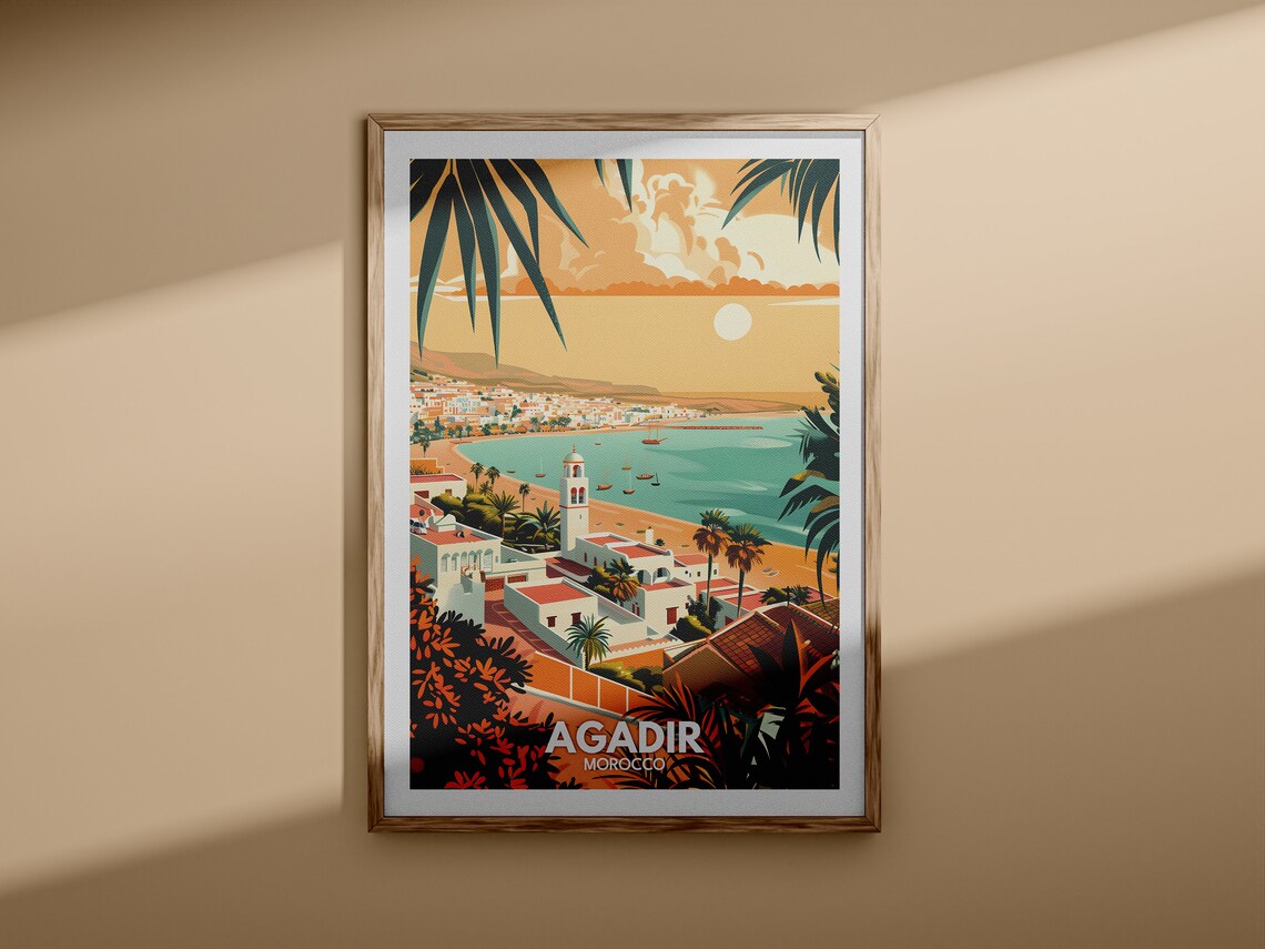 Agadir Morocco Golden Beach Sunset Bay Vintage Travel Poster - Image 3