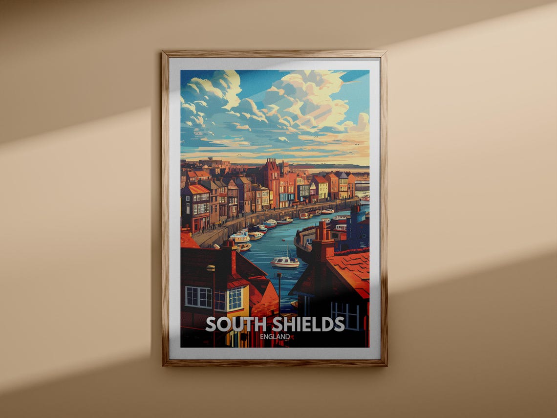 South Shields England Harbour Town Sunset Boats Travel Poster - Image 3