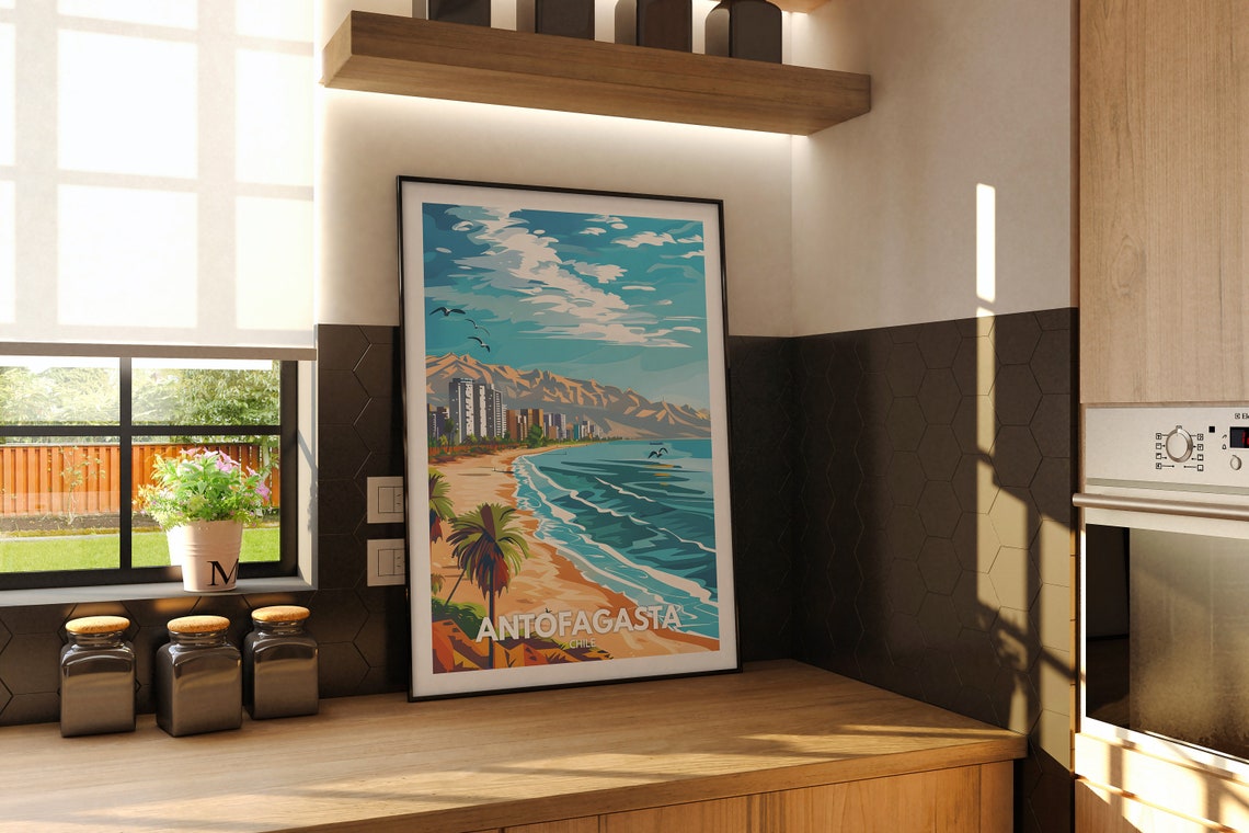 Antofagasta Chile Pacific Beach Mountains Vintage Travel Poster - Image 2