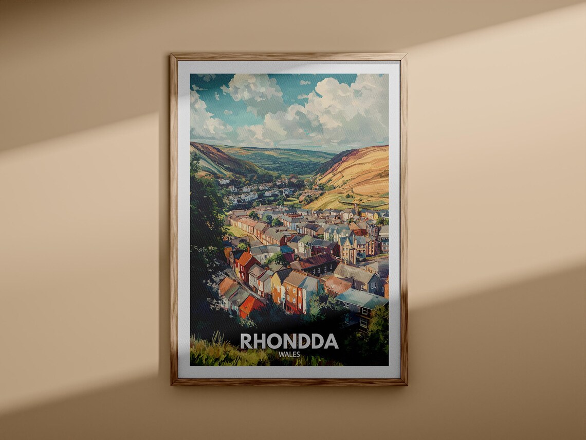 Rhondda Wales Valley Town Sunset Golden Hills Scenic Travel Poster - Image 3