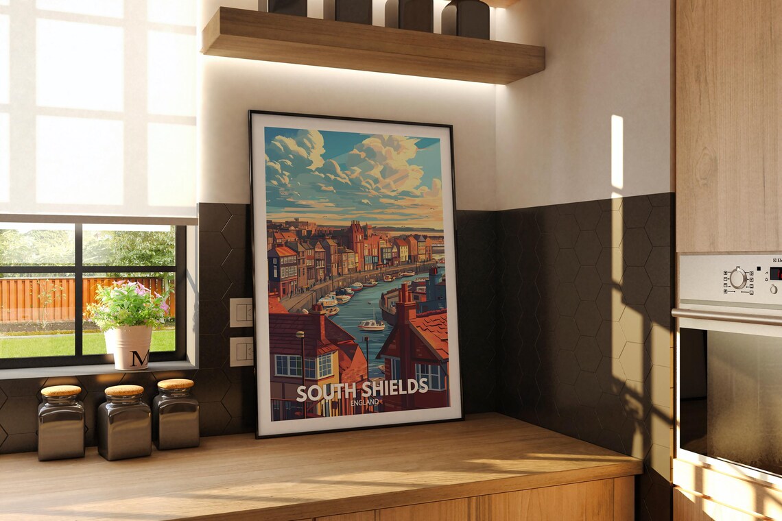 South Shields England Harbour Town Sunset Boats Travel Poster - Image 2