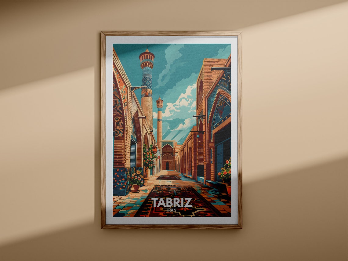 Tabriz Iran Historic Blue Tile Mosque Minarets Travel Poster - Image 3