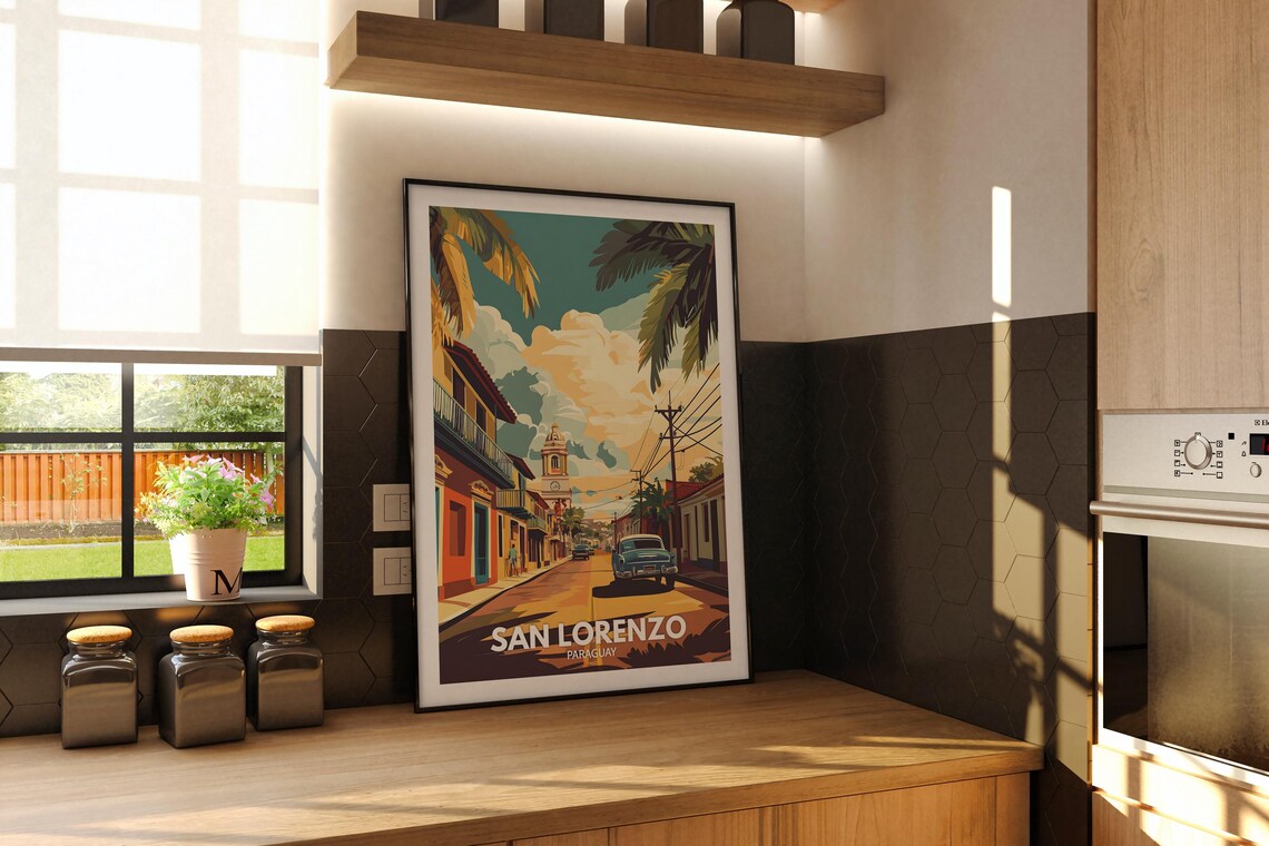 San Lorenzo Paraguay Classic Car Street Travel Poster Artwork - Image 2
