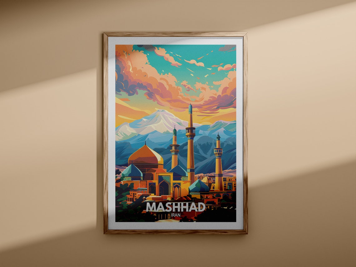 Mashhad Iran Golden Dome Minarets Snow Mountain Shrine Travel Poster - Image 3