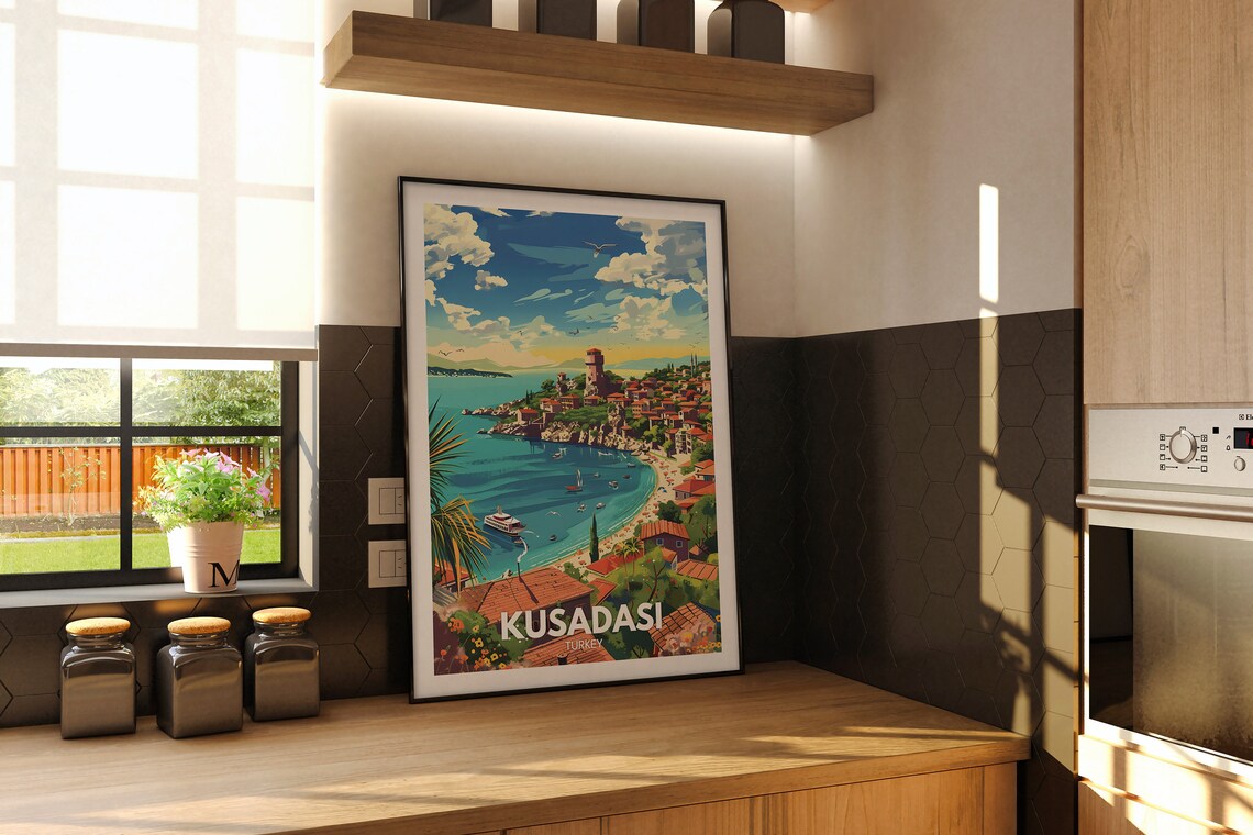 Kusadasi Turkey Aegean Coast Harbor Town Retro Travel Poster - Image 2