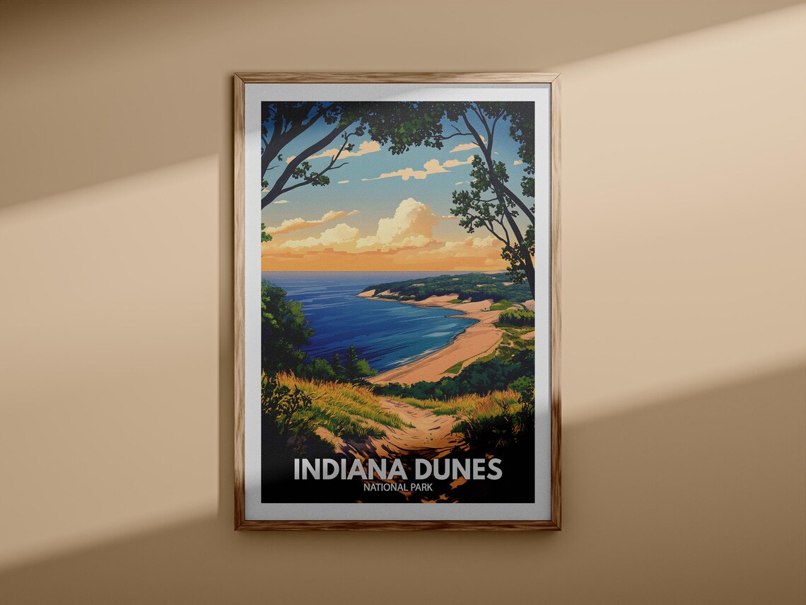 Indiana Dunes National Park Lakeshore Vintage Style Travel Poster - Image 3